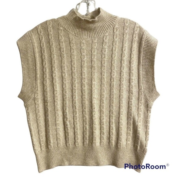 Cupcakes And Cashmere Small Sweater Vest Small Cream Cable Knit Mock Nec… - Picture 2 of 6